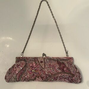 Express Satin Pink Clutch with Chain